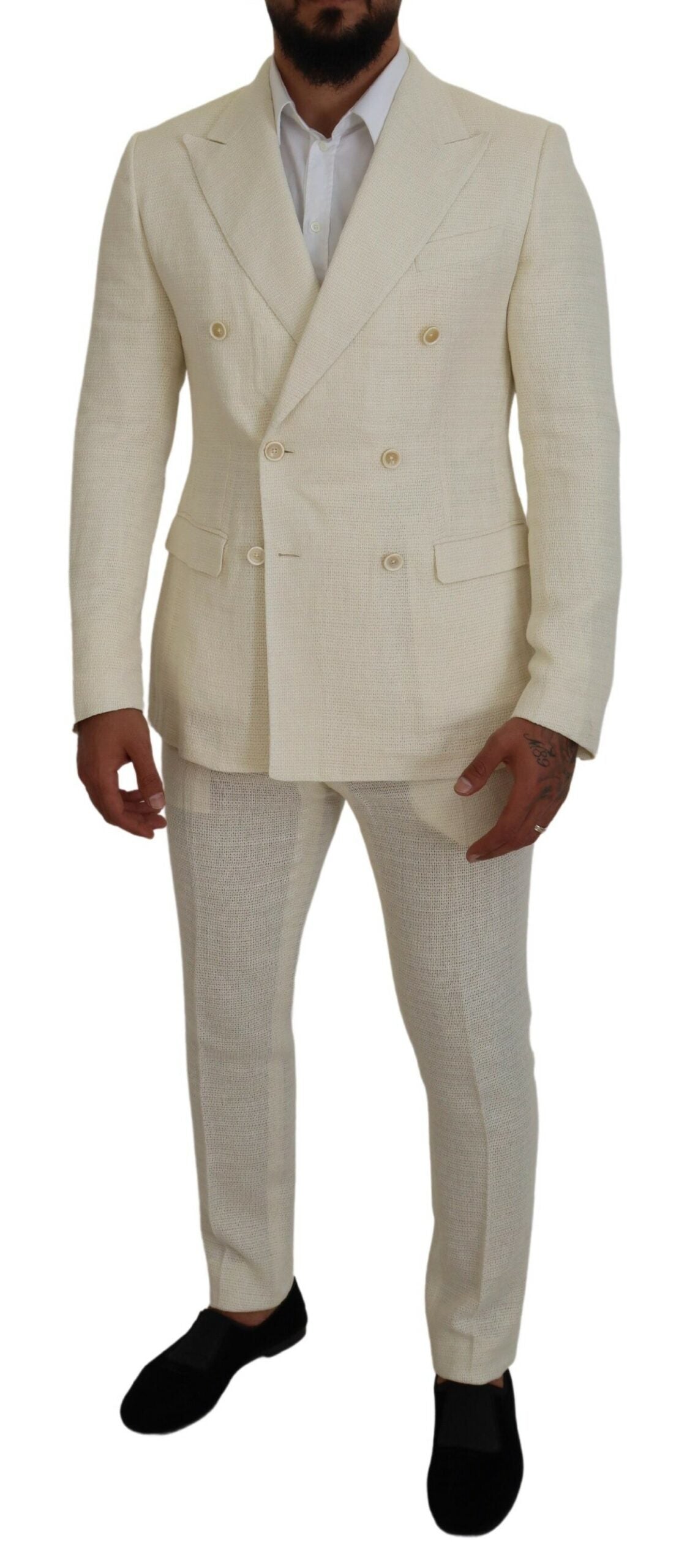 Dolce & Gabbana Elegant Off White Silk-Blend Suit - IT50 | L