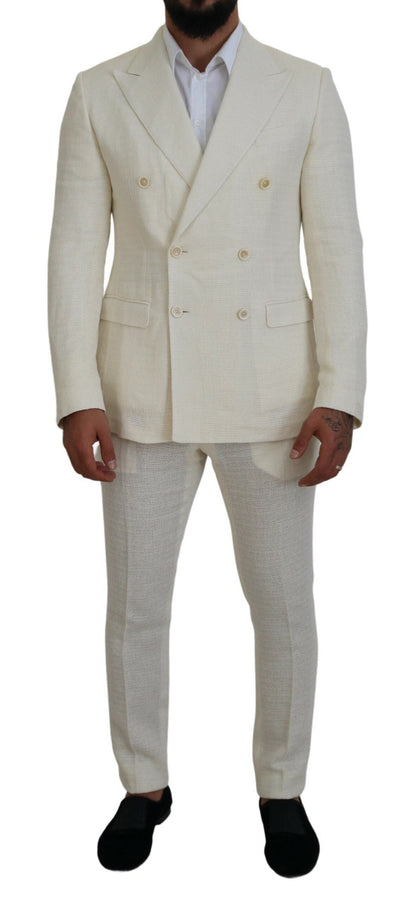 Dolce & Gabbana Elegant Off White Silk-Blend Suit - IT50 | L