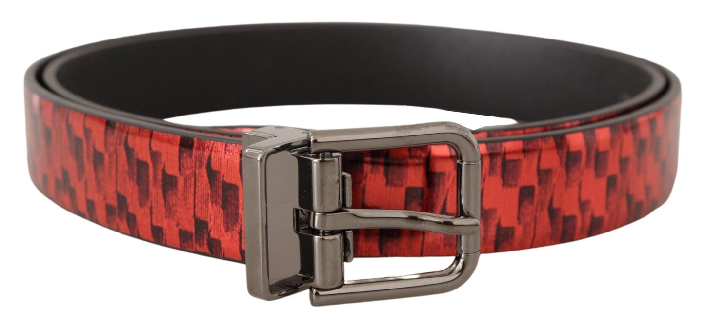 Dolce & Gabbana Elegant Red Leather Belt with Silver Buckle - 90 cm / 36 Inches