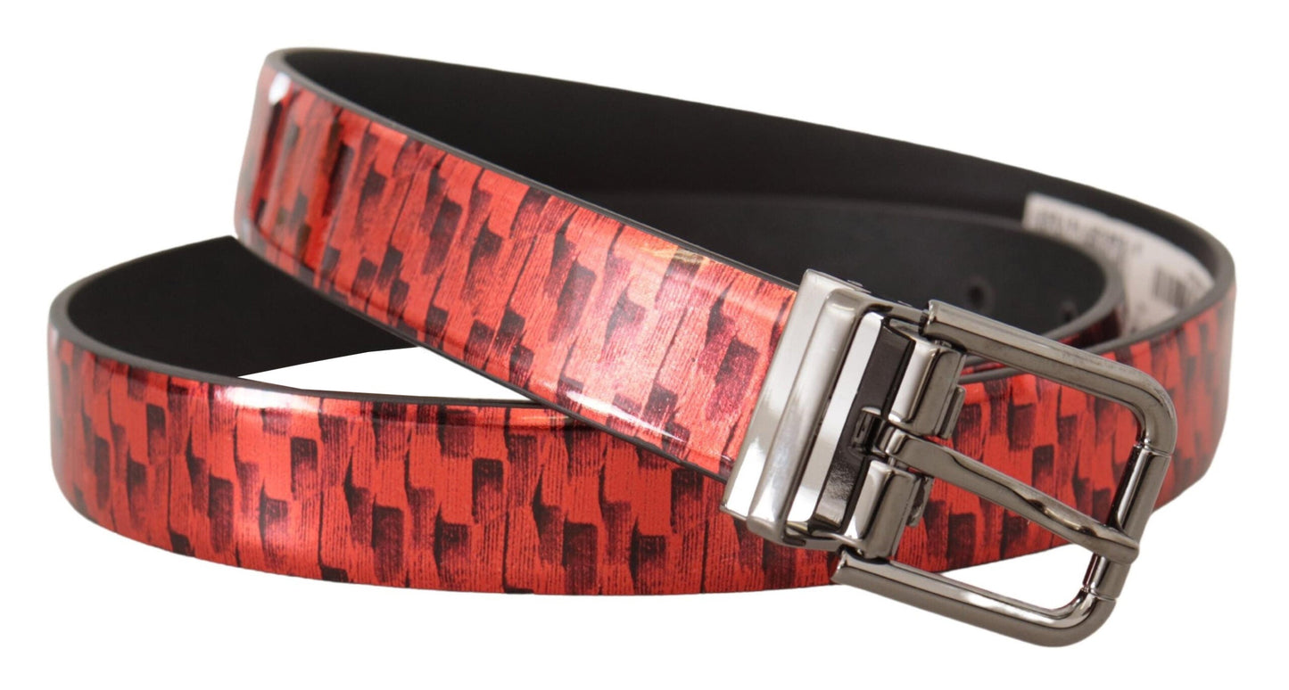 Dolce & Gabbana Elegant Red Leather Belt with Silver Buckle - 90 cm / 36 Inches