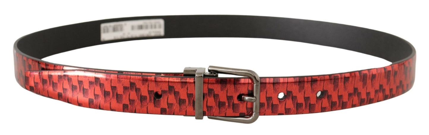 Dolce & Gabbana Elegant Red Leather Belt with Silver Buckle - 90 cm / 36 Inches