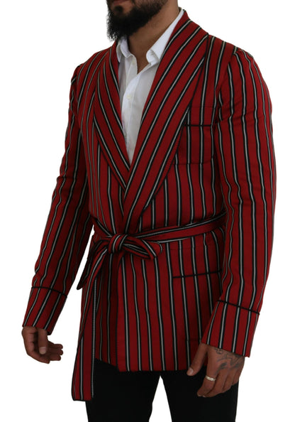 Dolce & Gabbana Elegant Red Striped Long Robe Luxury Wear - IT48 | M