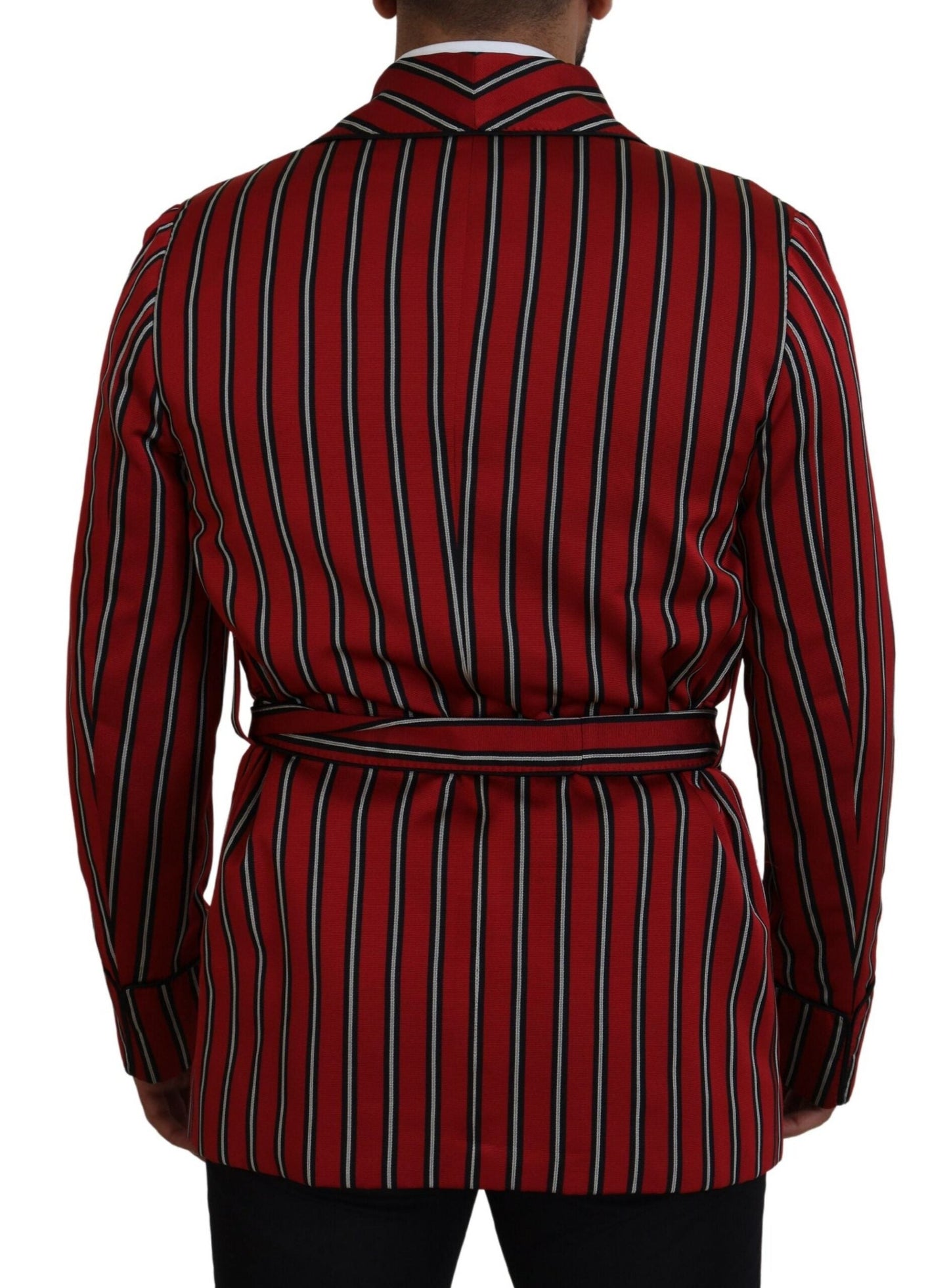 Dolce & Gabbana Elegant Red Striped Long Robe Luxury Wear - IT48 | M