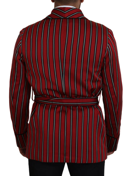 Dolce & Gabbana Elegant Red Striped Long Robe Luxury Wear - IT48 | M