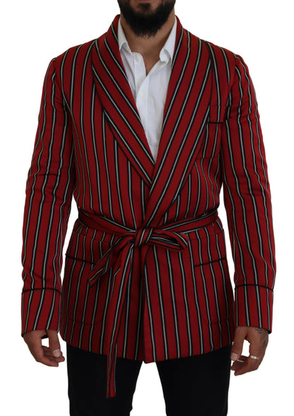 Dolce & Gabbana Elegant Red Striped Long Robe Luxury Wear - IT48 | M