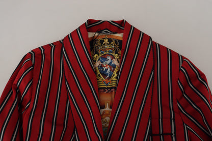 Dolce & Gabbana Elegant Red Striped Long Robe Luxury Wear - IT48 | M