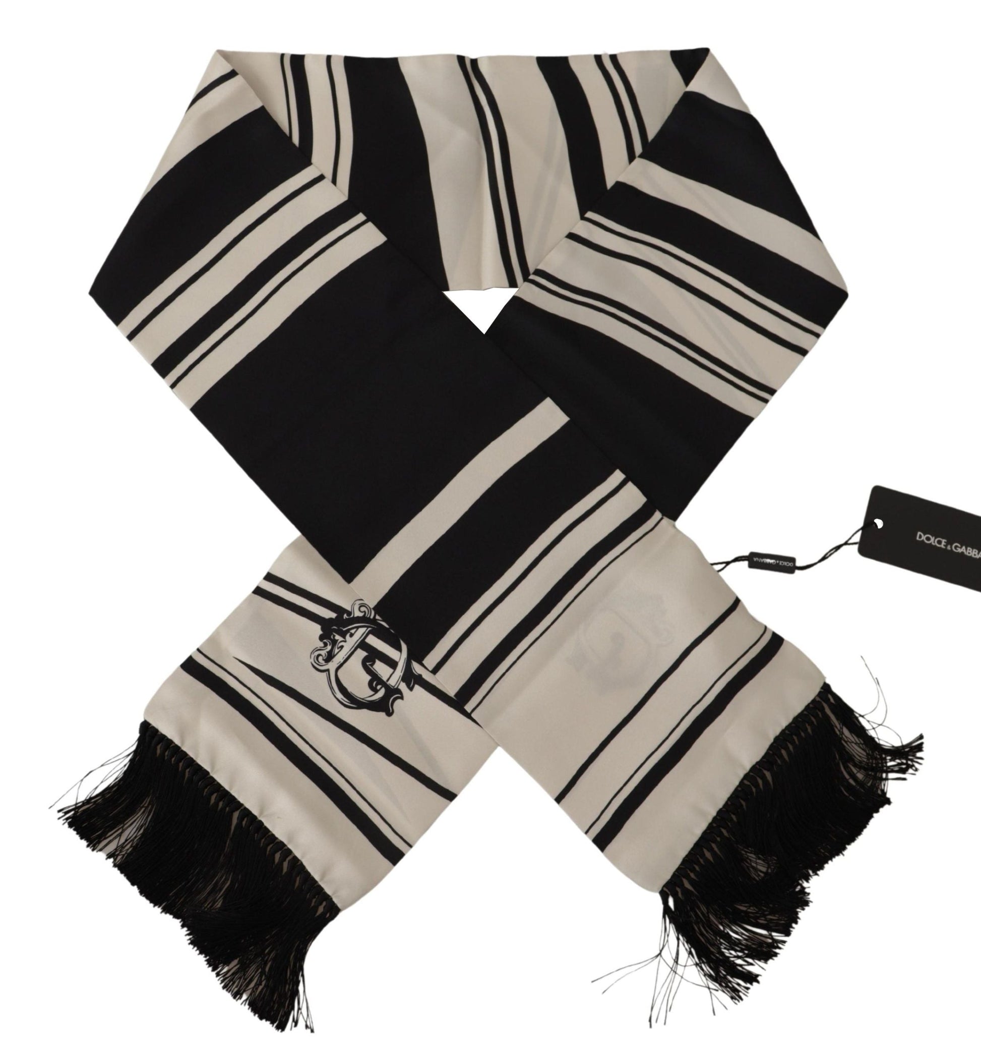 Dolce & Gabbana Elegant Silk Men’s Scarf - Classic Black Stripe