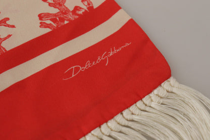 Dolce & Gabbana Elegant Silk Men’s Scarf Wrap - Red Coral Print