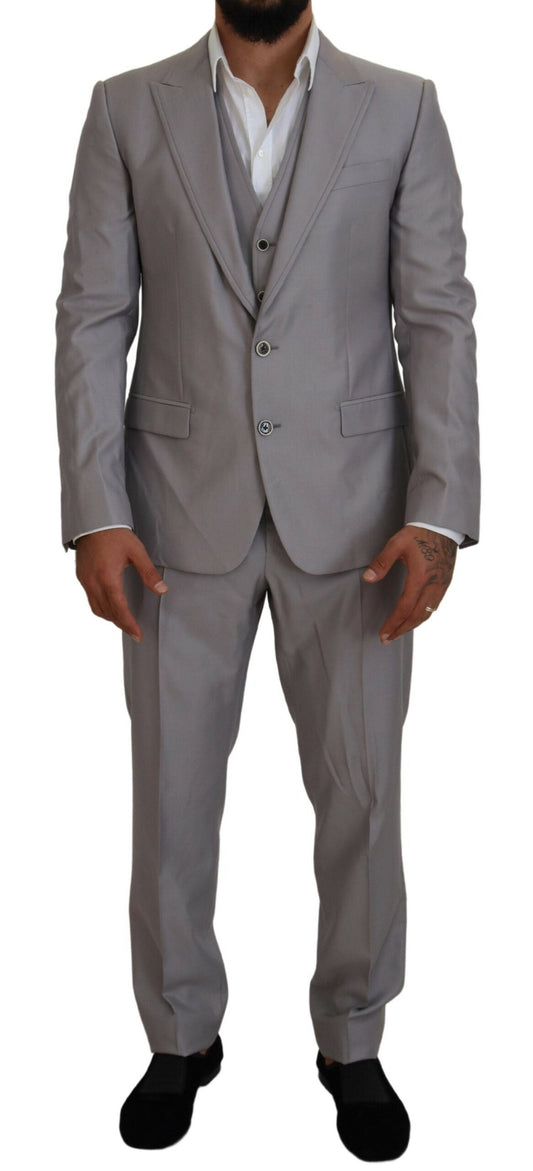 Dolce & Gabbana Elegant Silver Slim Fit Three-Piece Suit - IT52 | L