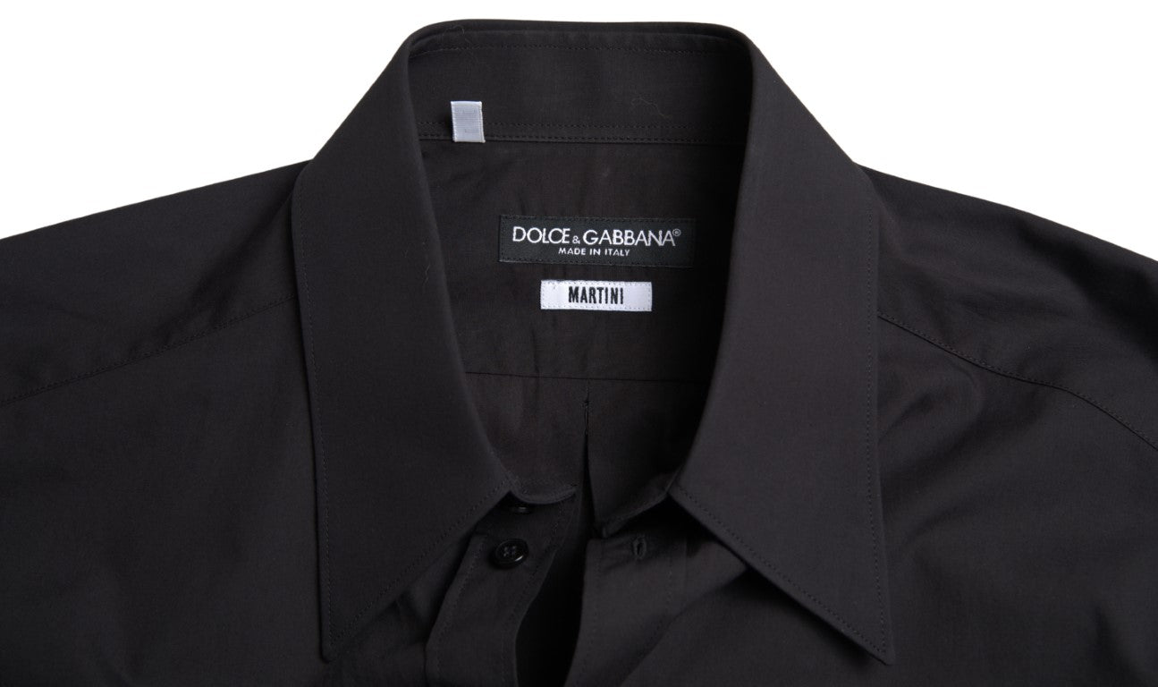 Dolce & Gabbana Elegant Slim Fit Black Cotton Dress Shirt - IT39 | S