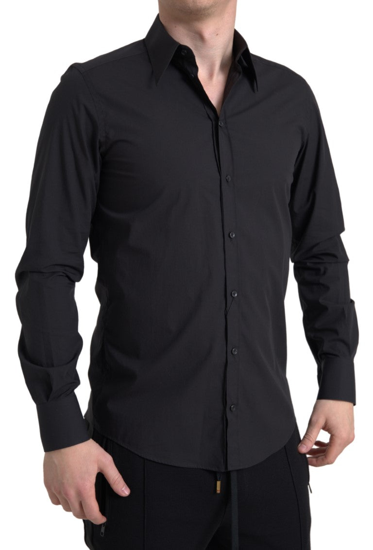 Dolce & Gabbana Elegant Slim Fit Black Cotton Dress Shirt - IT39 | S