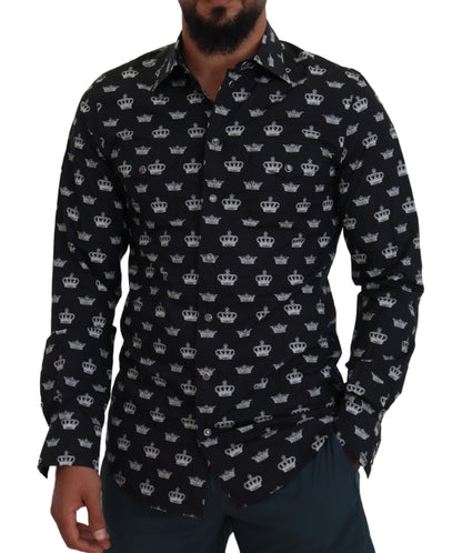 Dolce & Gabbana Elegant Slim Fit Crown Print Formal Shirt - IT39 | S