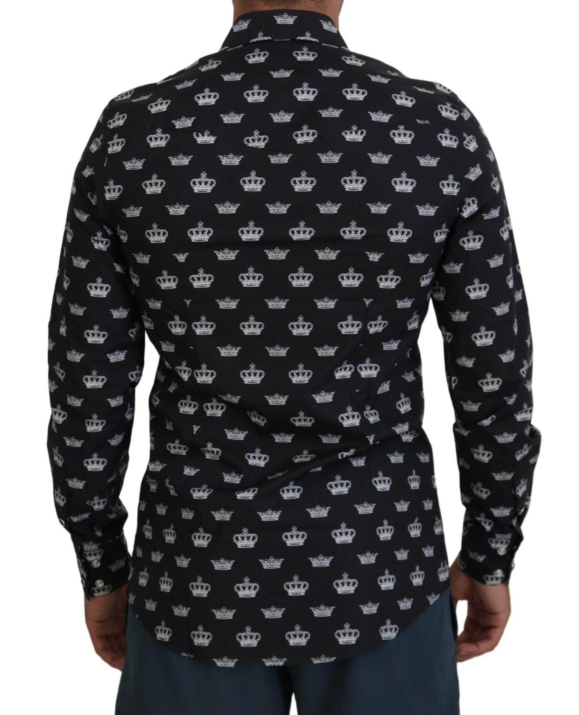 Dolce & Gabbana Elegant Slim Fit Crown Print Formal Shirt - IT39 | S