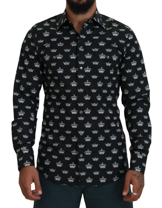 Dolce & Gabbana Elegant Slim Fit Crown Print Formal Shirt - IT39 | S