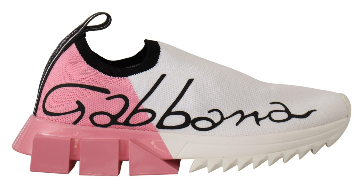 Dolce & Gabbana Elegant Sorrento Slip-On Sneakers in White & Pink - EU35/US4.5