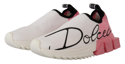 Dolce & Gabbana Elegant Sorrento Slip-On Sneakers in White & Pink - EU35/US4.5