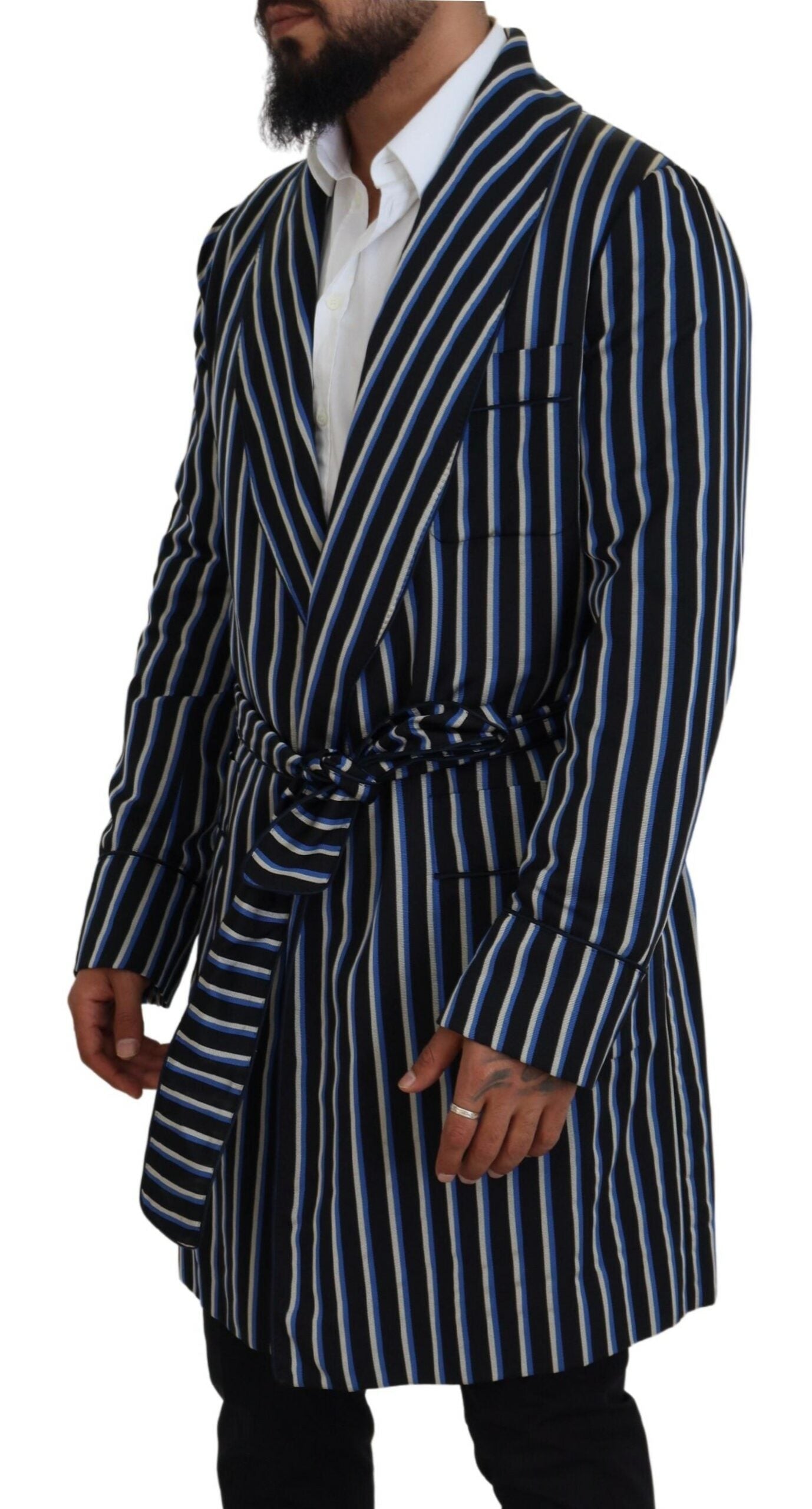 Dolce & Gabbana Elegant Striped Silk Blend Robe - IT48 | M