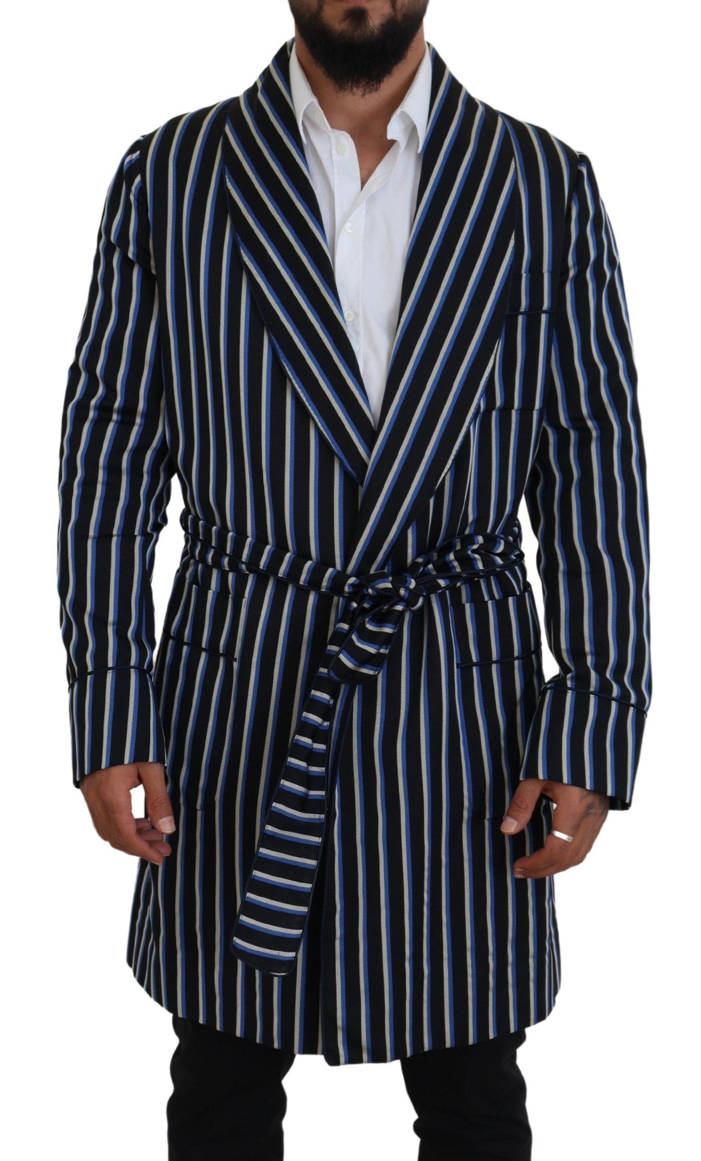 Dolce & Gabbana Elegant Striped Silk Blend Robe - IT48 | M