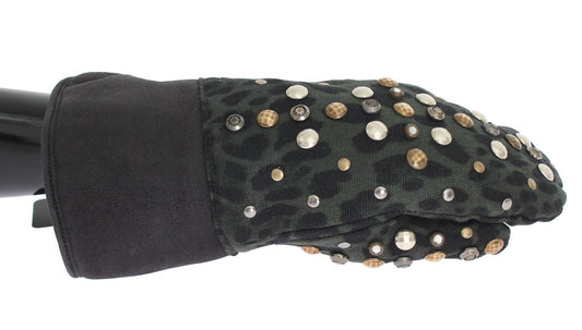 Dolce & Gabbana Elegant Studded Gray Wool Shearling Gloves - 9|M