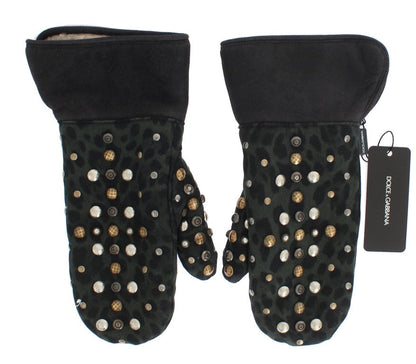 Dolce & Gabbana Elegant Studded Gray Wool Shearling Gloves - 9|M