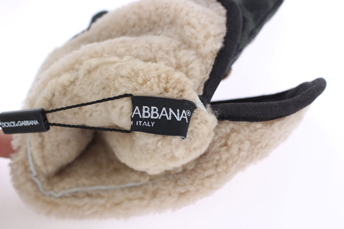 Dolce & Gabbana Elegant Studded Gray Wool Shearling Gloves - 9|M