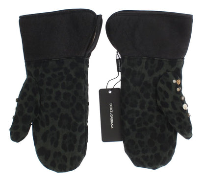 Dolce & Gabbana Elegant Studded Gray Wool Shearling Gloves - 9|M