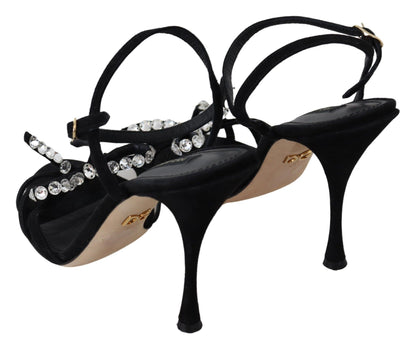 Dolce & Gabbana Elegant Suede High Sandals with Crystal Bows - EU40/US9.5