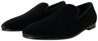 Dolce & Gabbana Elegant Velvet Black Loafers for