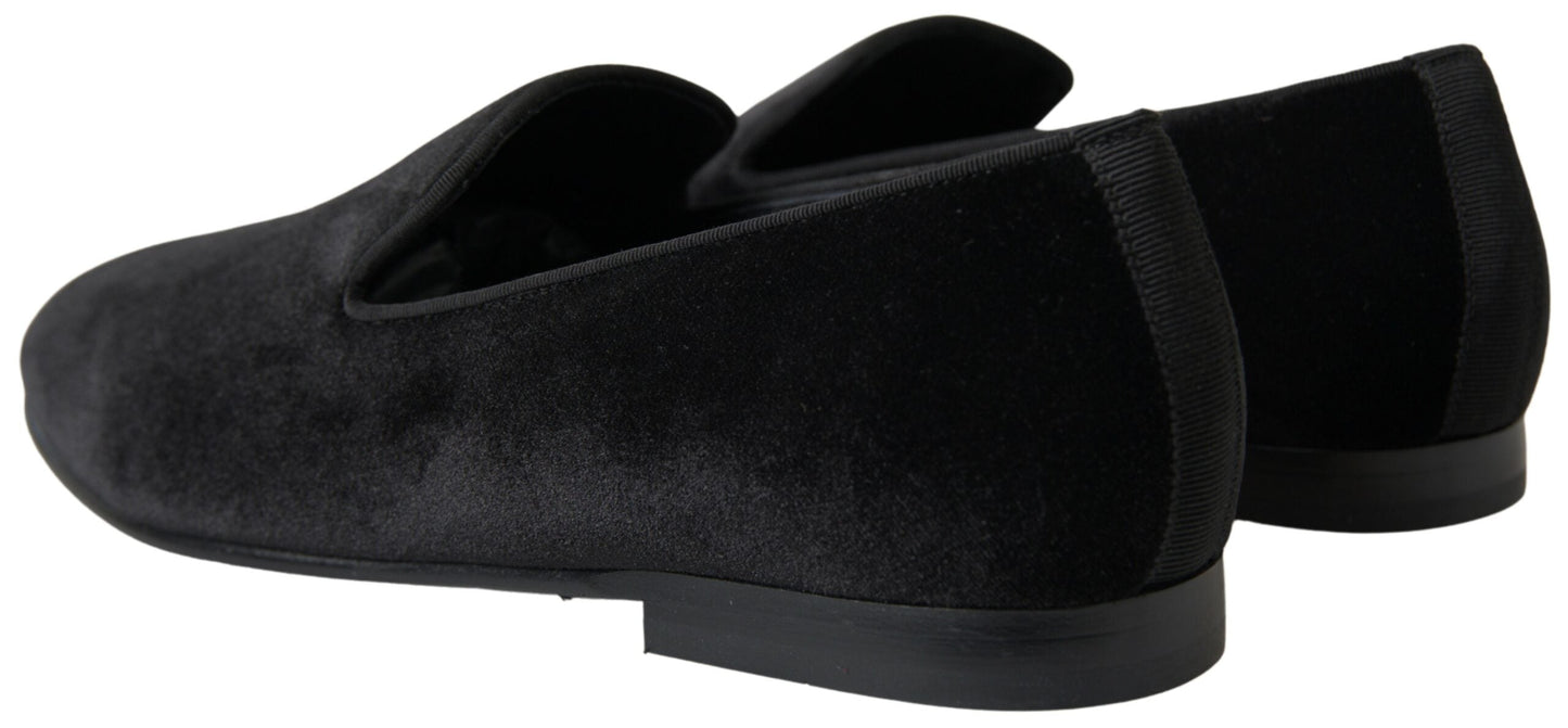 Dolce & Gabbana Elegant Velvet Black Loafers for