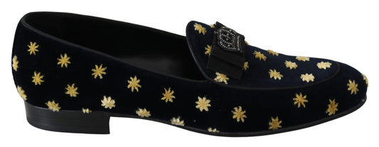 Dolce & Gabbana Elegant Velvet Crown Embroidery Loafers - EU39/US6