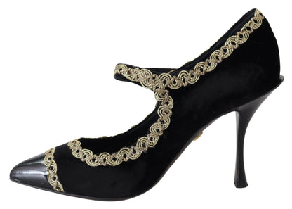 Dolce & Gabbana Elegant Velvet Patent Embroidered Pumps - EU35/US4.5