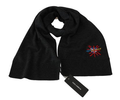 Dolce & Gabbana Elegant Virgin Wool Men’s Scarf with Embroidery