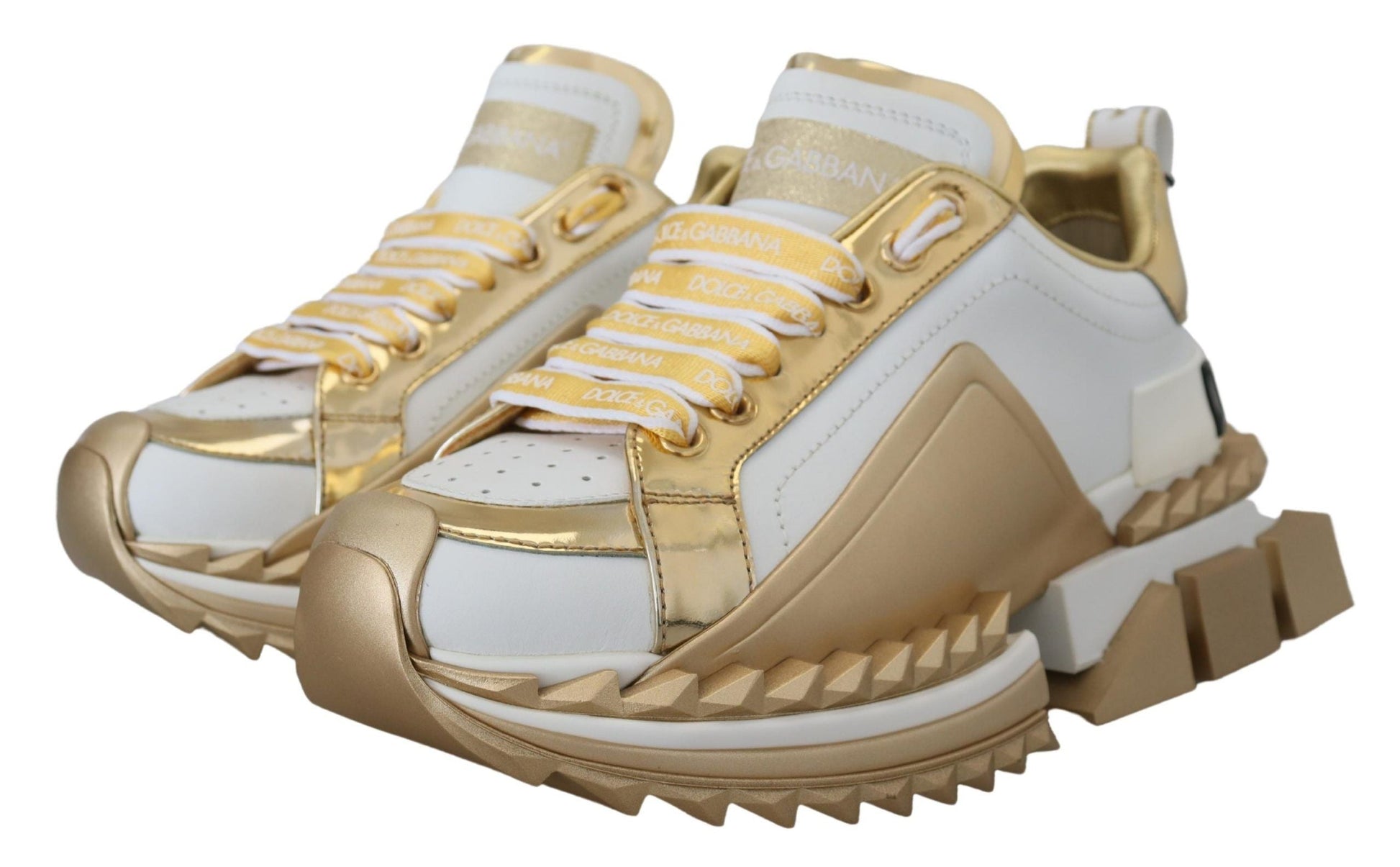 Dolce & Gabbana Elegant White and Gold Leather Sneakers - EU35/US4.5