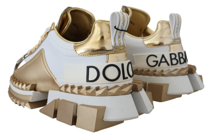 Dolce & Gabbana Elegant White and Gold Leather Sneakers - EU35/US4.5