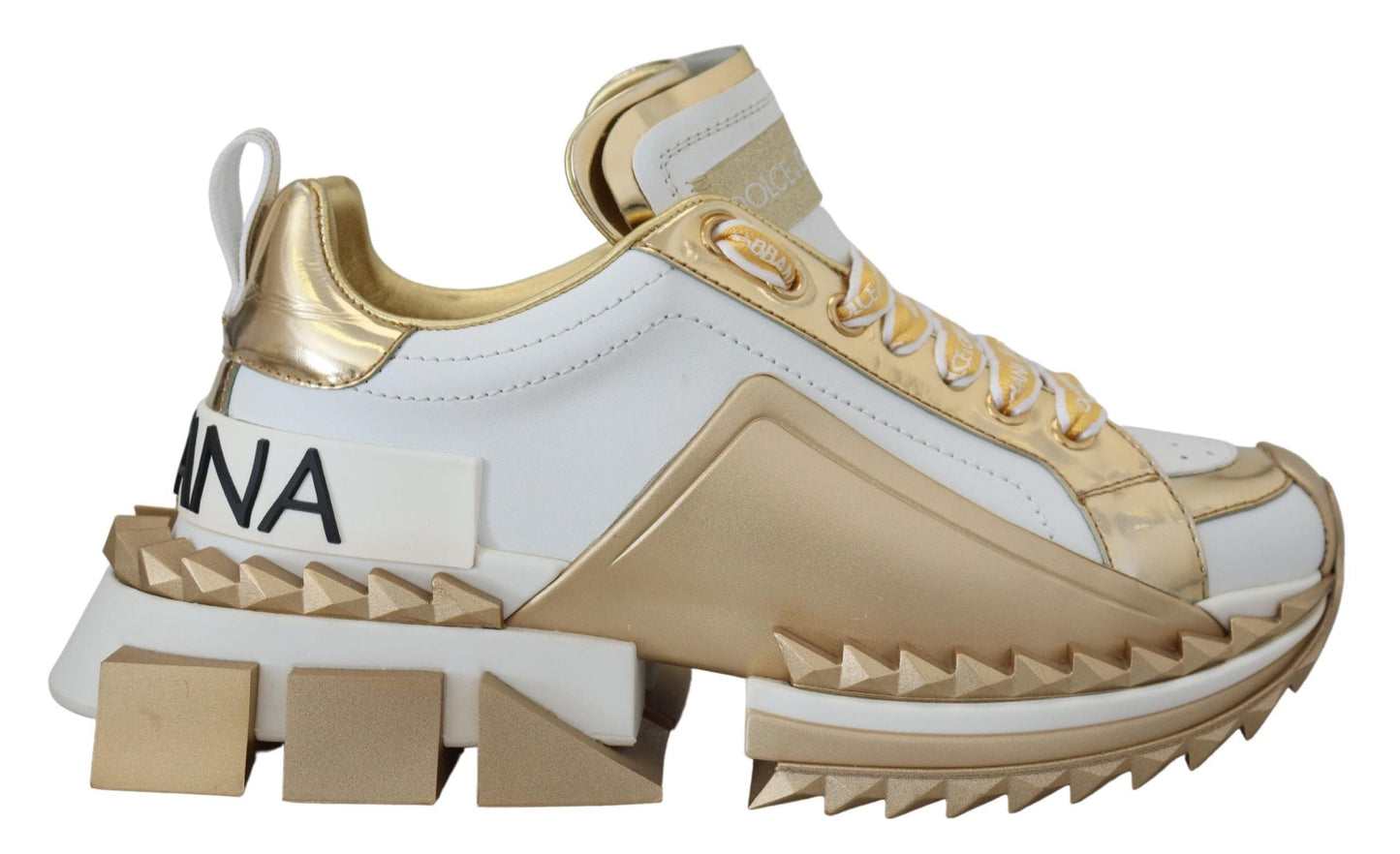 Dolce & Gabbana Elegant White and Gold Leather Sneakers - EU35/US4.5