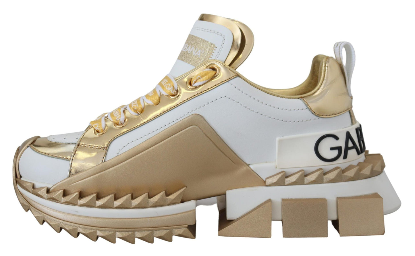 Dolce & Gabbana Elegant White and Gold Leather Sneakers - EU35/US4.5