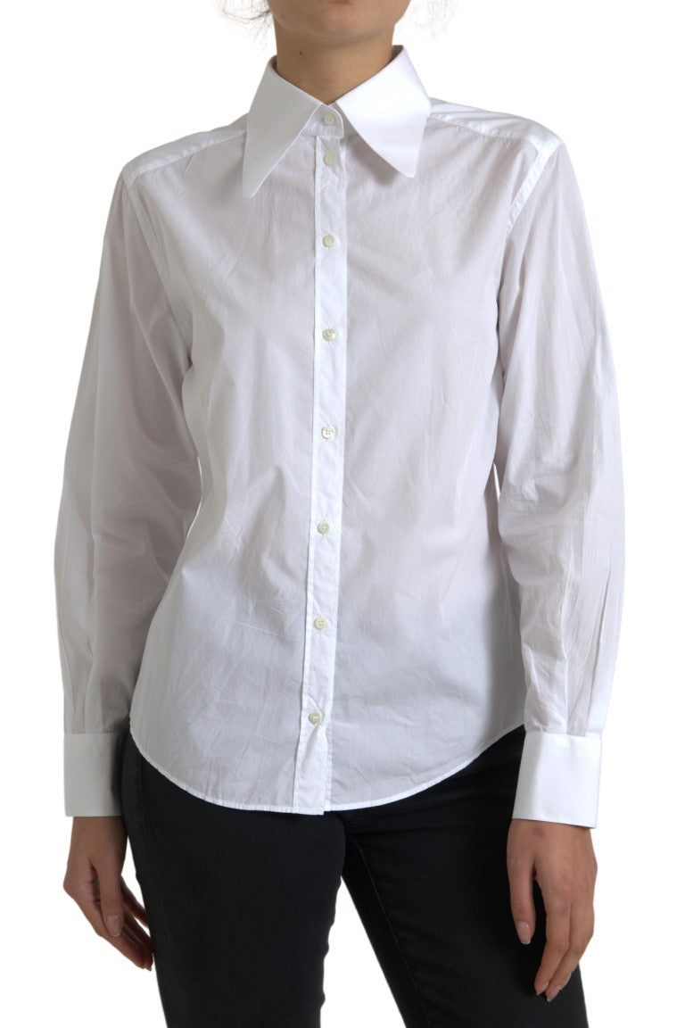 Dolce & Gabbana Elegant White Cotton Collared Top - IT42|M