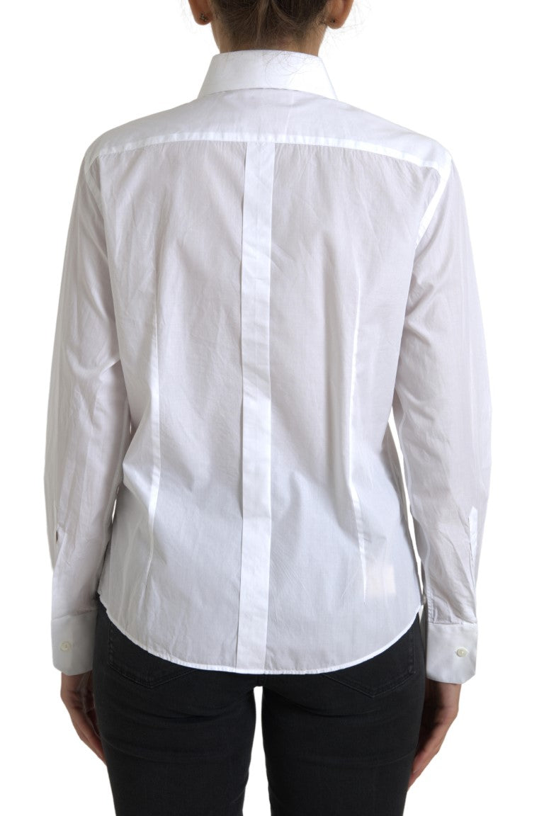 Dolce & Gabbana Elegant White Cotton Collared Top - IT42|M