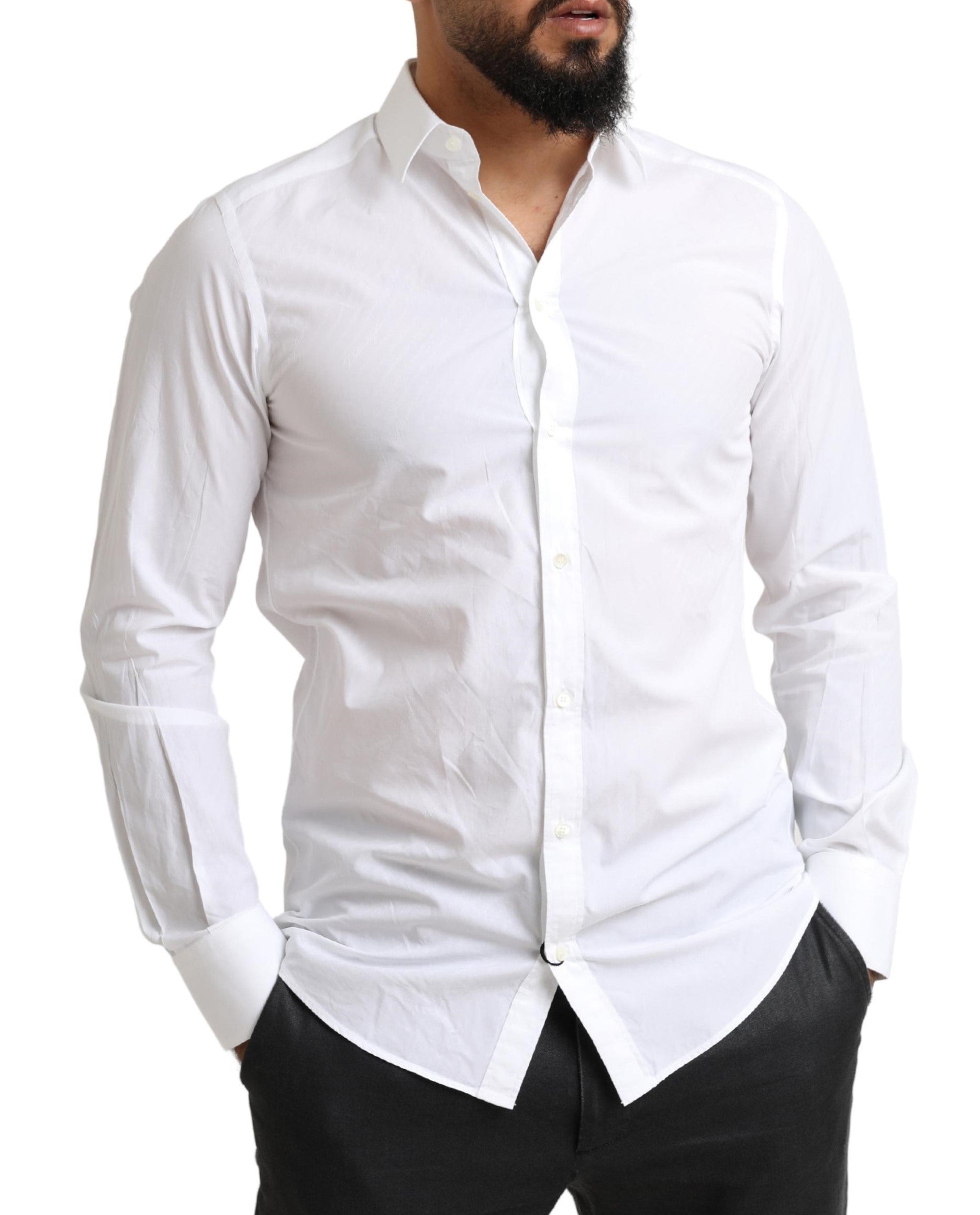 Dolce & Gabbana Elegant White Cotton Martini Dress Shirt - IT39 | S