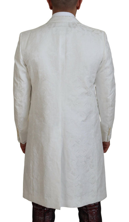 Dolce & Gabbana Elegant White Floral Brocade Trench Coat - IT48 | M