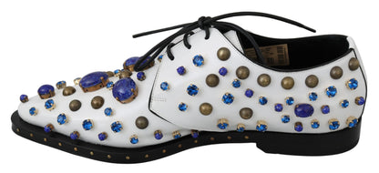 Dolce & Gabbana Elegant White Leather Dress Shoes With Crystals - EU39/US8.5