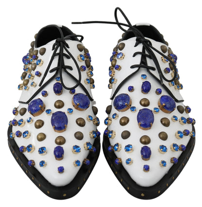 Dolce & Gabbana Elegant White Leather Dress Shoes With Crystals - EU39/US8.5