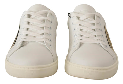 Dolce & Gabbana Elegant White Leather Sneakers with Gold Accents - EU35/US4.5