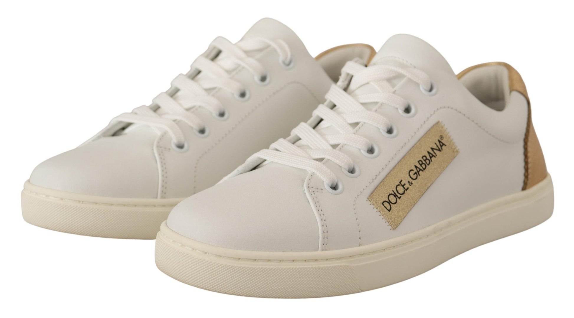 Dolce & Gabbana Elegant White Leather Sneakers with Gold Accents - EU35/US4.5