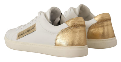 Dolce & Gabbana Elegant White Leather Sneakers with Gold Accents - EU35/US4.5