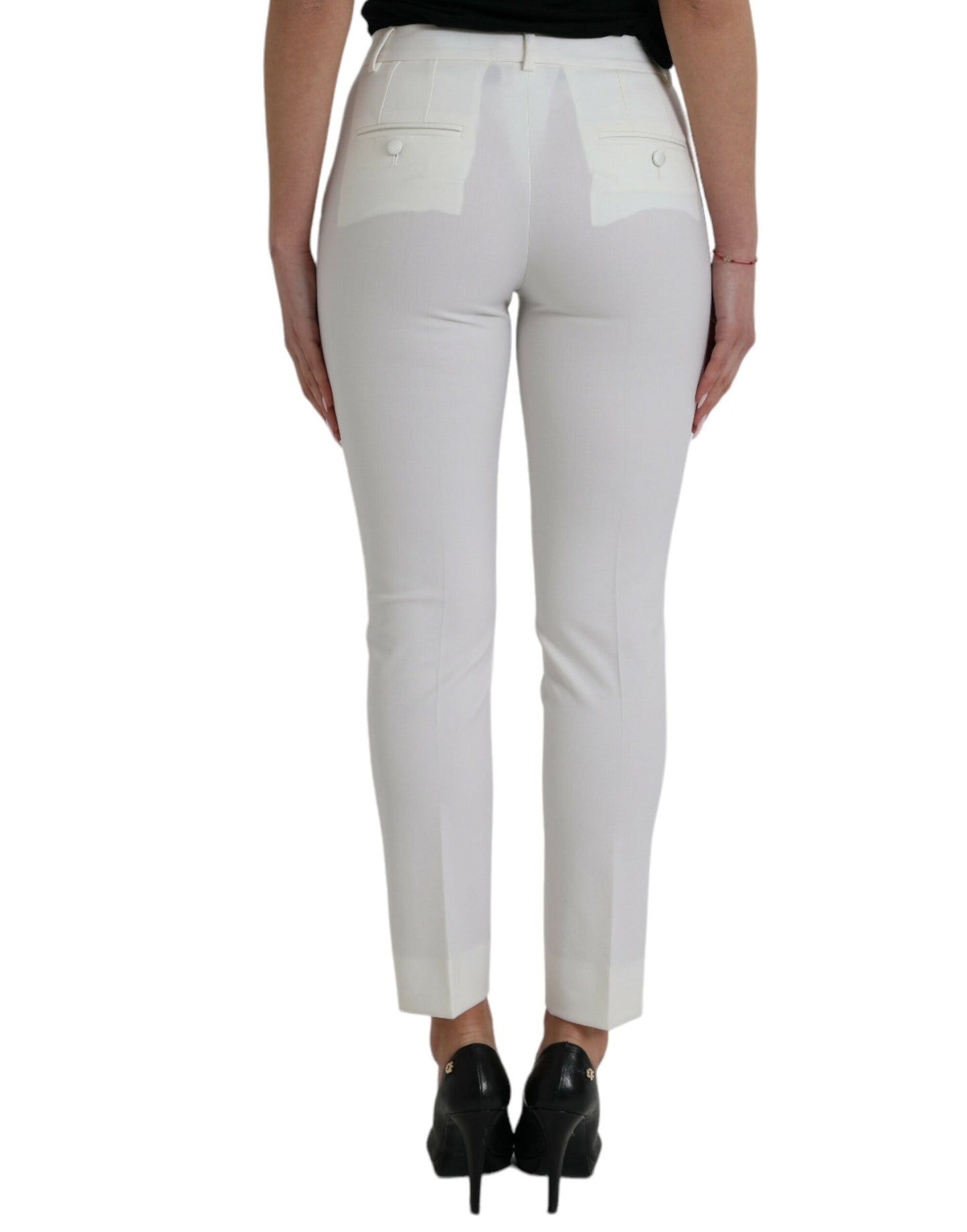 Dolce & Gabbana Elegant White Mid-Waist Tapered Pants - IT38 | XS