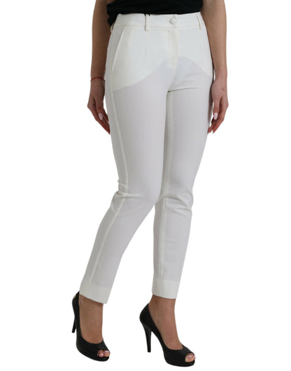 Dolce & Gabbana Elegant White Mid-Waist Tapered Pants - IT38 | XS