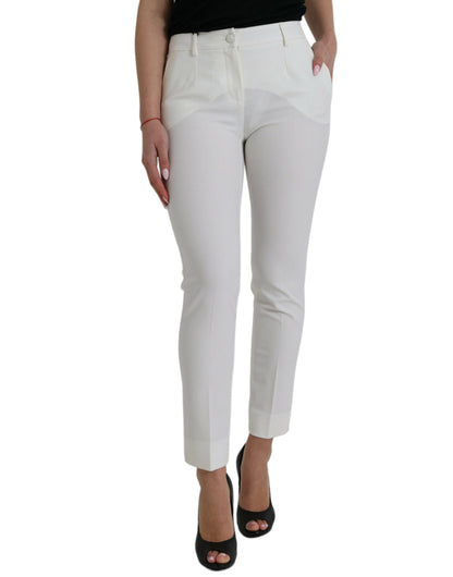 Dolce & Gabbana Elegant White Mid-Waist Tapered Pants - IT38 | XS