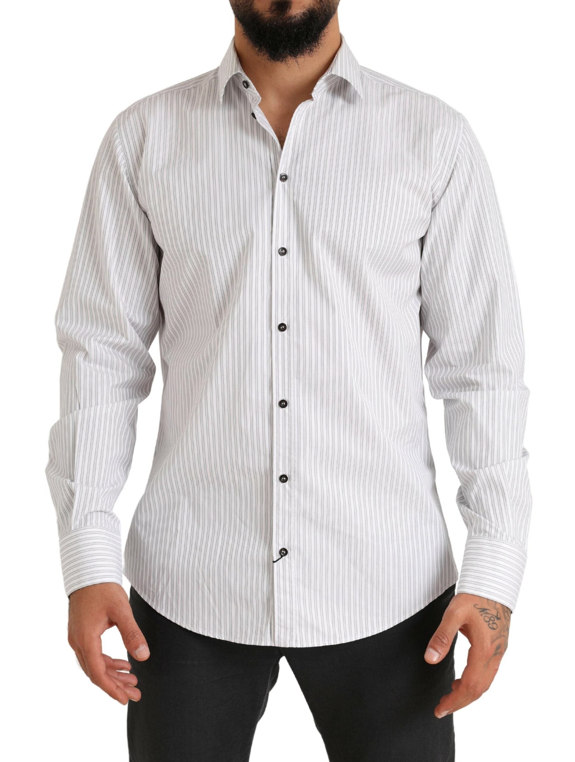 Dolce & Gabbana Elegant White Striped Cotton Dress Shirt - IT38 | XS