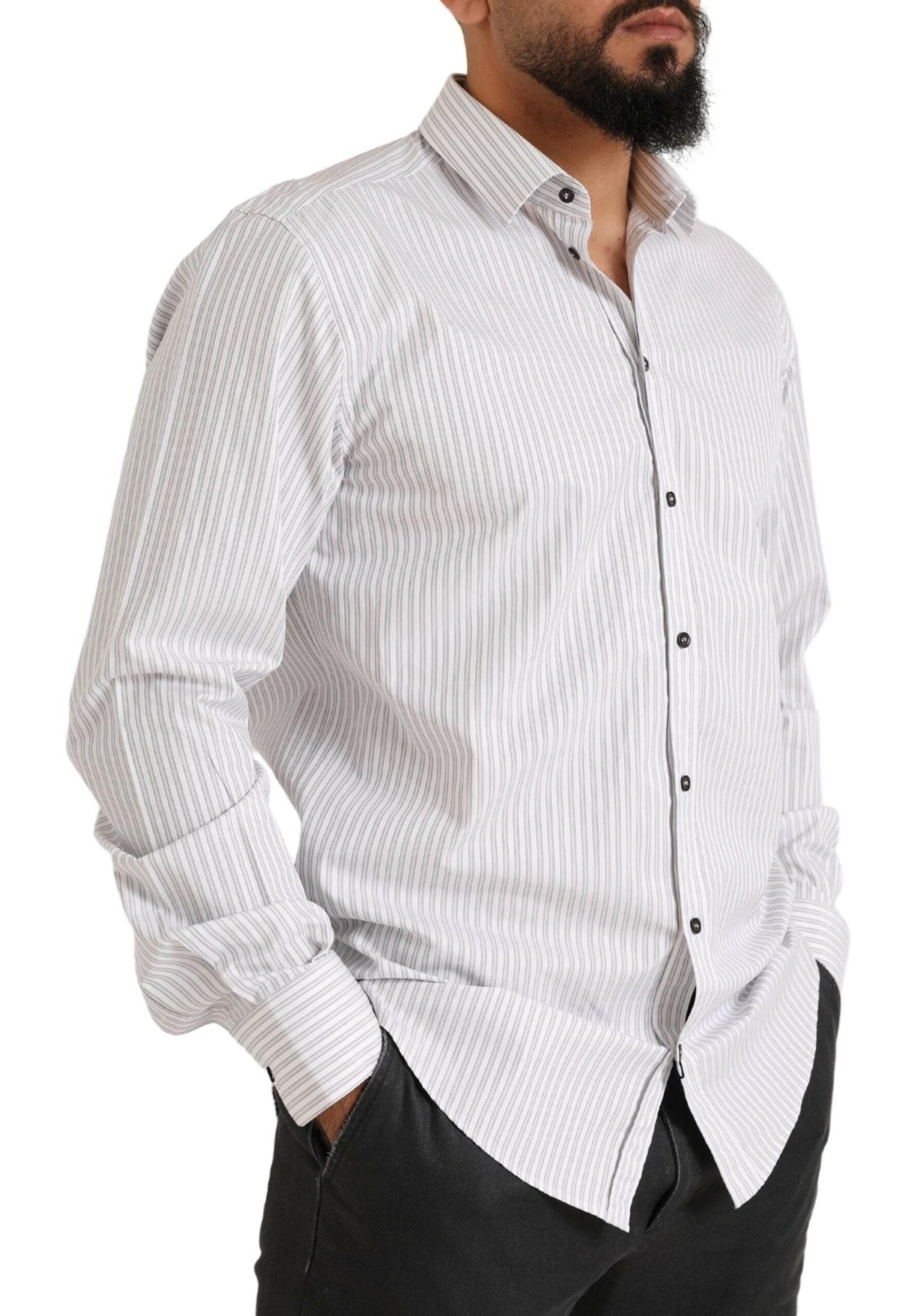 Dolce & Gabbana Elegant White Striped Cotton Dress Shirt - IT38 | XS